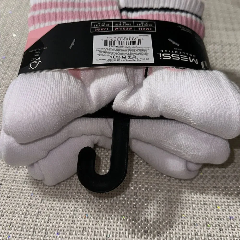MESSI White Pink Black Boys Girls Big 10 Half Cushion Quarter Crew Socks